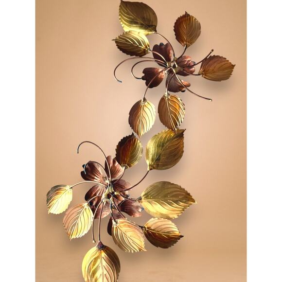 MCM Brass and Copper Ivy Leaf Wall Art Set of 4 Branch and Flower Sculptures - Picture 5 of 12